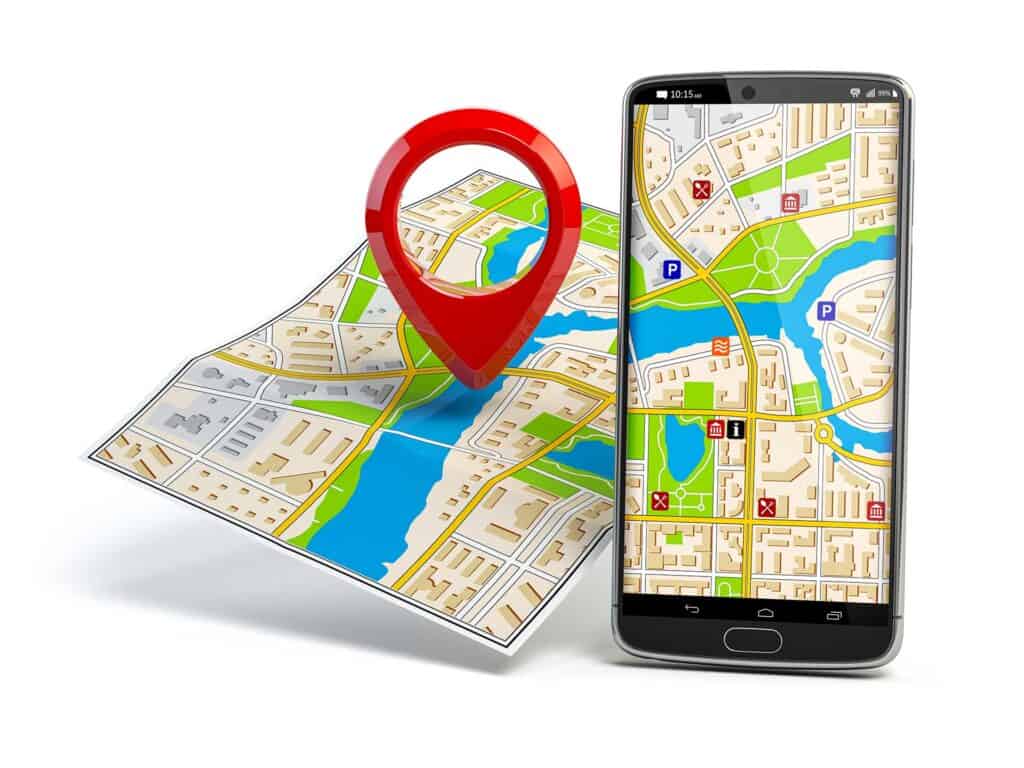Map pointer displayed on mobile phone for GMB