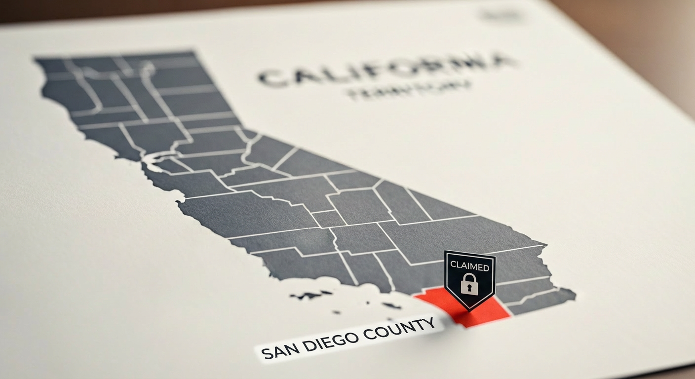 A local city map showing exclusive territory rights and zip code protection for a single service provider.